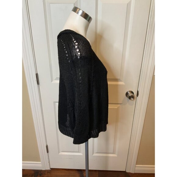 Vince Black Cable Knit Short Sleeve Open Front Cardigan Shrug, Size Small - Picture 2 of 5